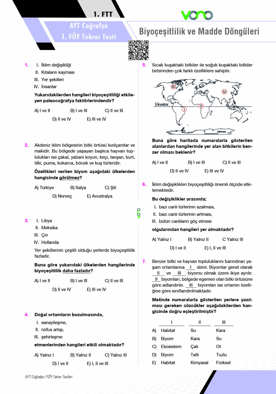 AYT COGRAFYA FÖY TEKRAR TESTLERİ